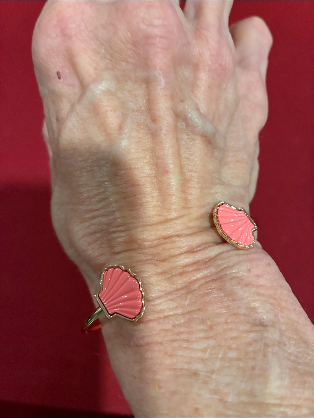 Gold-Tone Open Cuff Bracelet with Coral Shell Motifs